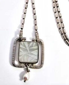 Suzanne Williams custom artisan abstract holographic sterling silver pearl neckl - Picture 1 of 9