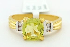 GENUINE 2.08 Ct PERIDOT & DIAMOND RING 10K GOLD - Free Certificate Appraisal - Picture 1 of 7