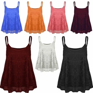 Damen Blumenmuster Spitze Riemen Cami Weste ärmellos ausgestellt Sommer Schaukel Shirt Oberteil - Bild 1 von 34