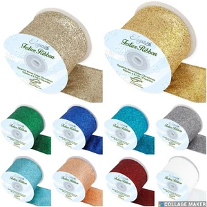 1m, 3m or 9m~ 63mm wide Wired Edge Christmas Glitter Sparkle Ribbon Eleganza - Picture 1 of 13