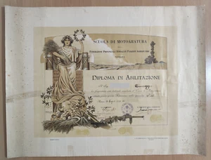 diploma pnf 1929 abilitazione motoaratura novara illustratori nicco - Picture 1 of 7