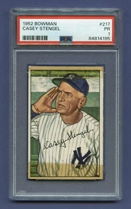 1952 CASEY STENGEL PSA 1 PR BOWMAN HOF YANKEES TAPE MARKS VINTAGE GREAT #217 RZC - Picture 1 of 3