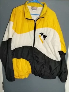 Vintage 1990's Pittsburgh Penguins NHL Apex One Size XL Nylon Jacket - Picture 1 of 11