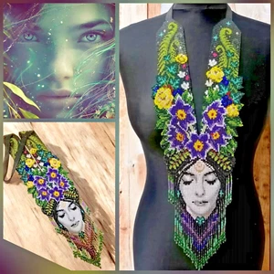 Handmade Beaded Gerdan Necklace–Forest Spirit Woman with Floral Crown|Gerdan - Picture 1 of 7