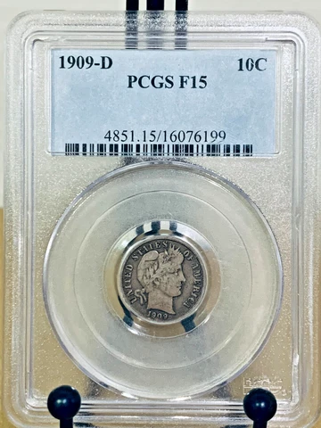 1909-D Barber Dime PCGS F15 Fine 15 #16076199 Cover