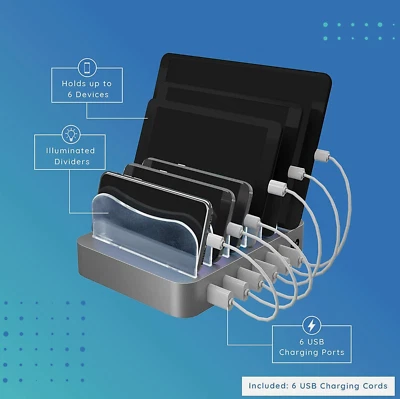 Hercules Tuff 6-Port Universal Charging Station with Cables (Silver) - Image 1 of 3