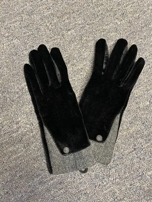 Guantes de terciopelo espiga negros/grises con índice táctil dedo y pulgar talla grande Foto 1 de 4