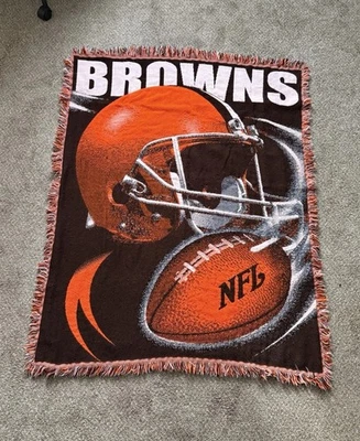 Manta tejida vintage de los 90 Cleveland Browns NFL 44x54 casco lanzamiento de fútbol americano  Foto 1 de 4