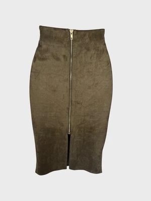 Misguided Knee Length Olive Skirt With Front Zipper Size 8 - Image 1 of 2