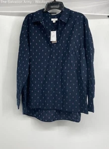 J. Jill Damen Marineblau Baumwolle Geometrisch Bestickt Bluse Top Größe 2X - Bild 1 von 6