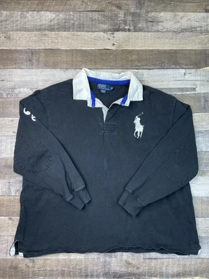 VTG Polo Ralph Lauren Shirt Mens 3XB Big Pony Rugby Black Long Sleeve Pullover - Image 1 of 4
