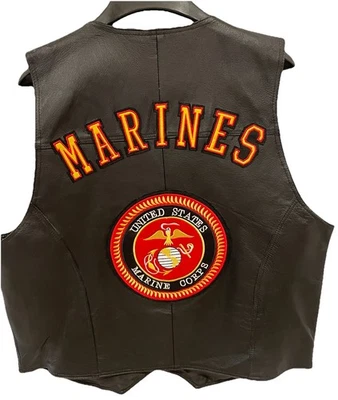 Genuine Leather USA Marines Motorcycle Vest XL U.S.M.C Military Semper Fi - Image 1 of 4