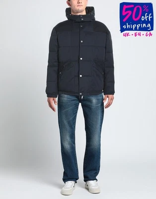 PVP € 280 ARMANI EXCHANGE Chaqueta acolchada de tela techno talla M azul capucha extraíble Foto 1 de 4