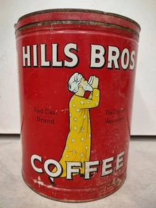 *RARE* HILLS BROS BROTHERS *LARGE* 15 POUND RED COFFEE TIN CAN 1939 W/ LID - Picture 1 of 8