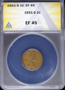 1931 S 1c Lincoln Wheat Cent ANACS EF 45 (XF, Extra Fine) San Francisco - Picture 1 of 4