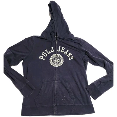 Polo Jeans Co Hoodie Womens XL Full Zip Blue Graphic Ralph Lauren Sweatshirt - Image 1 of 4