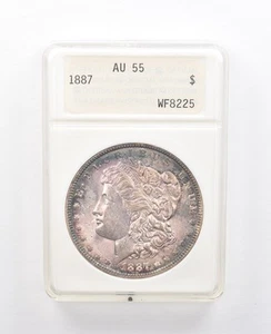 1887 Morgan Silver Dollar AU55 ANACS Beautiful Blue/Purple Tone *7594 - Picture 1 of 3