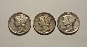3 NIEDRIGE AUFLAGE SILBER MERKUR KOPF GROSCHEN 1930-P 1934-D 1935-D KOSTENLOSER VERSAND 10C - Bild 1 von 7