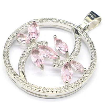 Серебряный кулон в форме стрекозы с розовым кунцитом и белыми фианитами для предотвращения аллергии - Изображение 1 из 2
