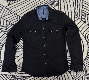 Nudie Jeans Men's Stretch Western Shirt. Black with Blue interior weft. - Picture 1 of 10