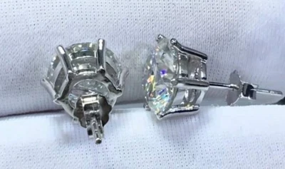 Aretes de moissanita de 3 quilates de plata de ley 925 corte redondo certificados GRA Foto 1 de 3