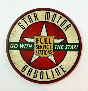 Insegna Star Motor Benzina Diametro 12" Novità Orlo Avvolto Metallo Nuova! - Foto 1 di 2