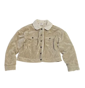 Ci Sono Corduroy Sherpa Jacket Women Large Khaki Tan Beige Y2K Cropped Trucker - Picture 1 of 7