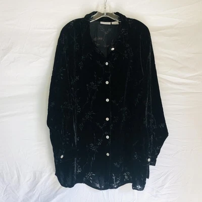 Jaclyn Smith Shirt Womens 3X Velvet Floral Collared Plus Button Up Long Sleeve - Image 1 of 4