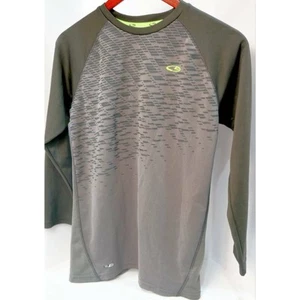Champion C9 Duo Dry Boys T-Shirt Gray Green Geometric Raglan Long Sleeve Crew L - Picture 1 of 7