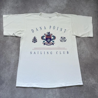 复古 90 年代 Dana Point 帆船俱乐部衬衫男式 L 白色航海加州 — 第 1/4 张图片