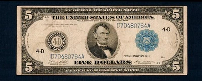 $5 1914 Large Size Federal Reserve Note Blue Seal Cleveland (B229) - Image 1 of 2
