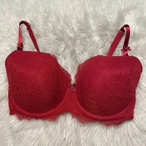 Cacique 42G Bra Red Boost Balconette Underwire Back Closure Floral Lace - Picture 1 of 8