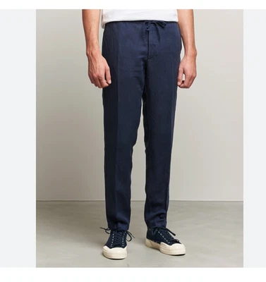 J Lindeburg Sasha Drape Linen Pant Mens 34 Navy E Waist Slim Fit New - Image 1 of 4