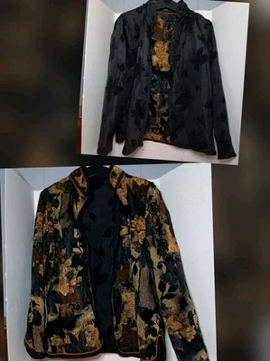 Chaqueta De Colección Tapiz Brocado Floral Oscuro Reversible Bosque Hada Grunge Marrón Negra Foto 1 de 4