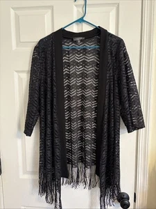 R&M Richards Black Open Front Sheer / Lacey Jacket Size 14 - Picture 1 of 6