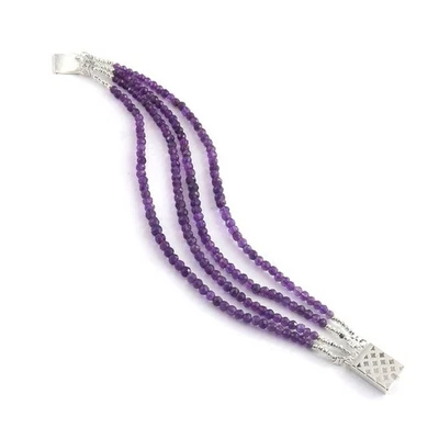 Pulseras hechas a mano con cuentas redondas facetadas amatista natural de 3-4 mm A++ de 6-8"" Foto 1 de 4