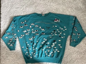 Vintage 80er Puffdruck Bauernhof Kühe Hahn Rundhals Gr. 3x ? USA Sweatshirt - Bild 1 von 4
