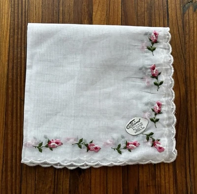 Vintage Burmel Floral Embroidered Women’s Hankie Handkerchief 12” X 12” NWT - Image 1 of 4