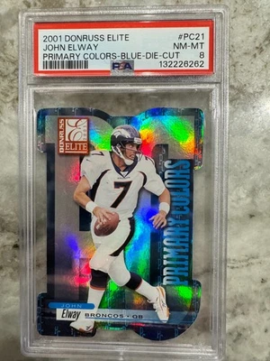 John Elway 2001 Donruss Elite Primary Colors Blue Die-cut #39/50 PSA 8 Broncos - Image 1 of 3