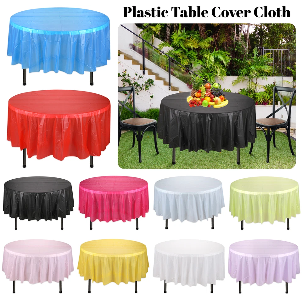 Plastic Tablecloth PVC Tablecovers Disposable Party Wedding Round Cover Cloth - Image 1 of 1