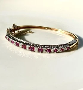 Vintage 14K Gold Ruby & Diamond Bangle – 11.39 DWT, 18 Stones, 1950s Era - Picture 1 of 3