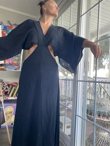 TIA schwarzes langes Maxikleid mit Cut Out Boho Festival Urlaub Resort Wear Gr. M - Bild 1 von 6