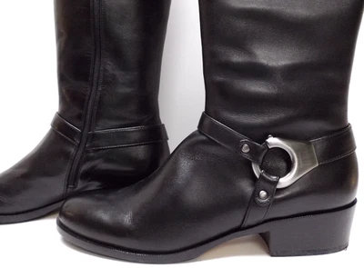 BOTAS DE MONTAR VIA SPIGA Kacey Arnés CUERO Negro Cremallera Hasta la Rodilla Italia 9 con CAJA Foto 1 de 4