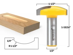 1-1/2" Radius Horizontal Crown Router Bit - 1/2" Shank - Yonico 16177 - Picture 1 of 1