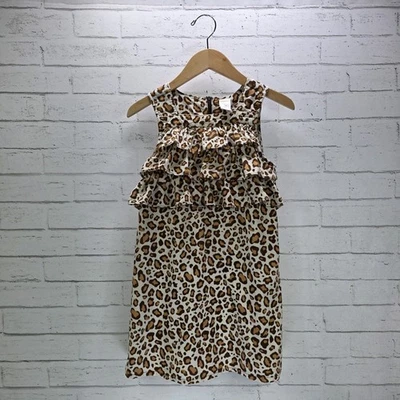 Gymboree Girls Parisian Chic Ruffle Corduroy Jumper Dress Size 8 Leopard Print - Image 1 of 4