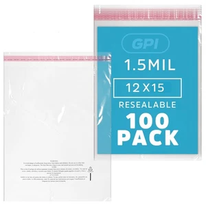 - Pack de 100 bolsas de polietileno transparentes auto selladas de 12" X 15", 1,5 mil - polib... - Imagen 1 de 8