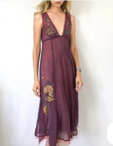 Vestido Kimchi Azul Transparente 100% Seda Estampado Floral Maxi Boho Talla Pequeña - Imagen 1 de 7