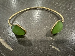 Stella & Dot Green Gemstone Gold Plated Open End Adjustable Cuff Bracelet - Picture 1 of 3