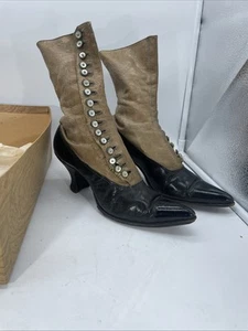 ANTIQUE TWO-TONE BOOTS -leather Button Up Very Used - Picture 1 of 13