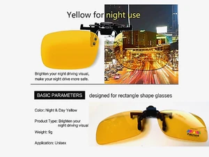 Driving Glasses Clip On Anti Glare Night Vision Polarised Yellow - Picture 1 of 11